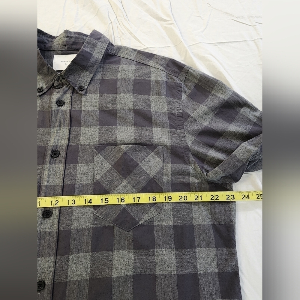 Billy Reid Men's Gray Plaid Long Sleeve Shirt Standard Button UpPocket, sz LD - Picture 4 of 16